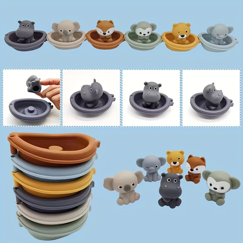 3pcs Kids' Floating Boat Toys Stackable ABS Plastic Animal Designs