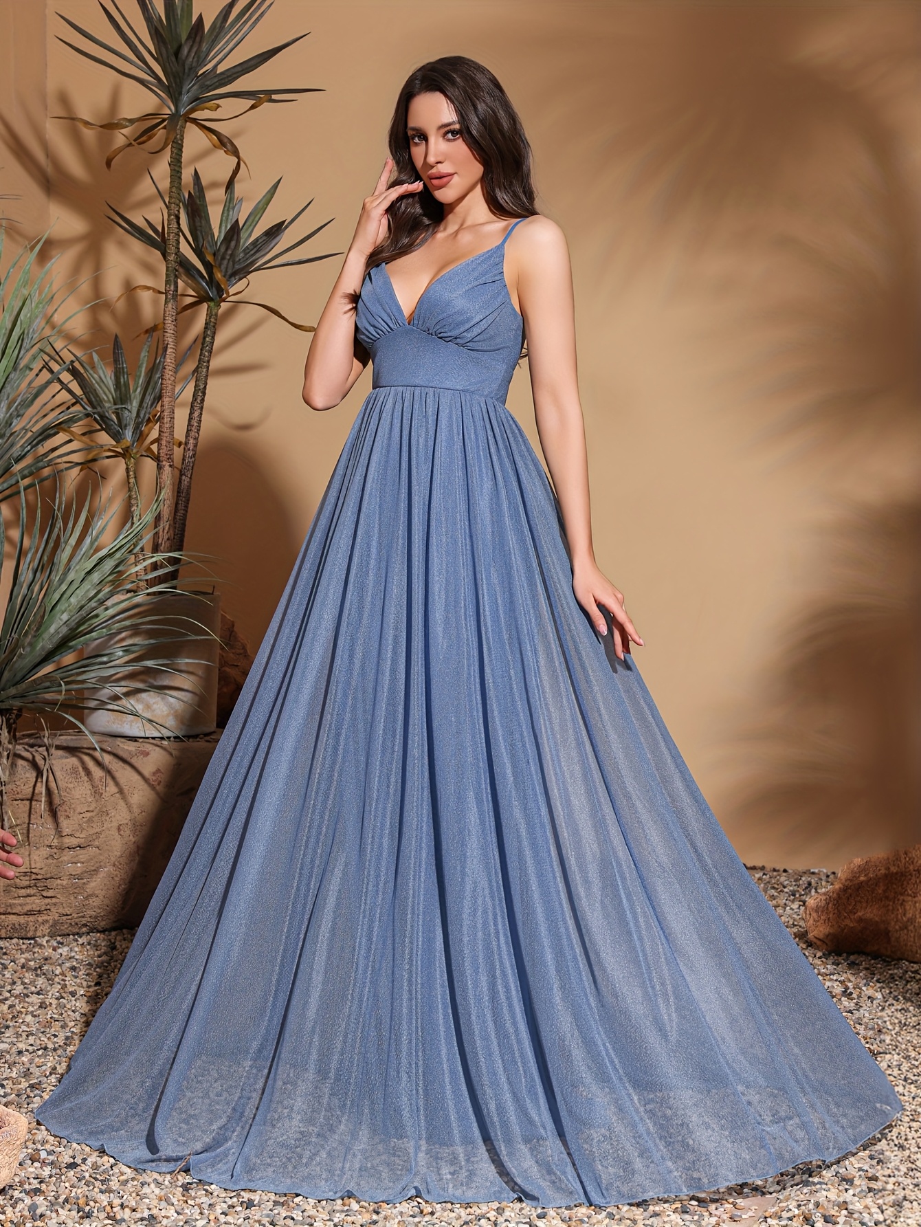 v neck strap dress elegant backless Ombreprom Wedding Dress Chic Spaghetti Straps Backless V Neck Floor Length Dress for Bridal main image 0