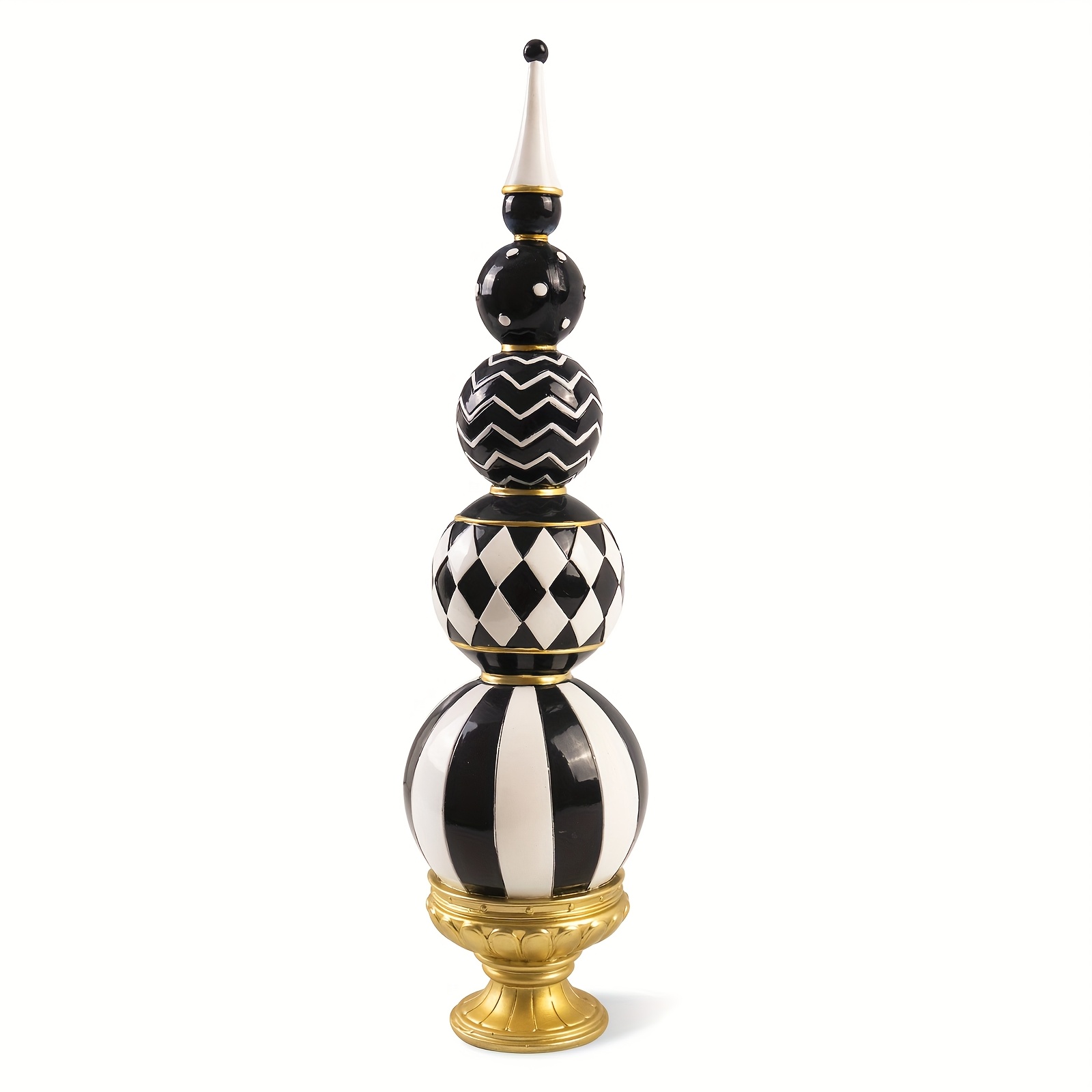 TEMU Black And White Checkered Decor, 15.7 Inch Resin Modern Sphere Sculpture, Table Top Mantel Office Desk Shelf Halloween & Christmas Decorations