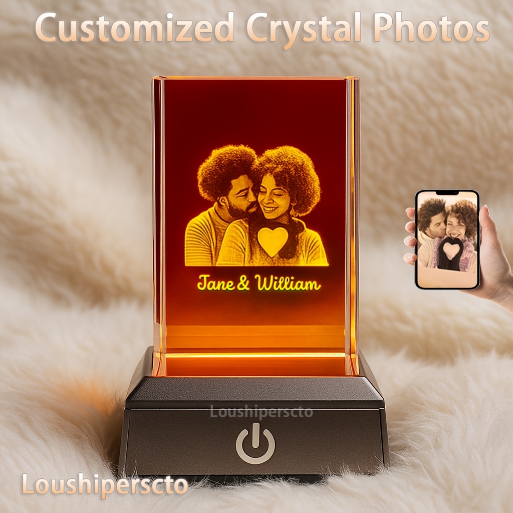 3D LED Custom Crystal Photo Night Light, Unique Gift