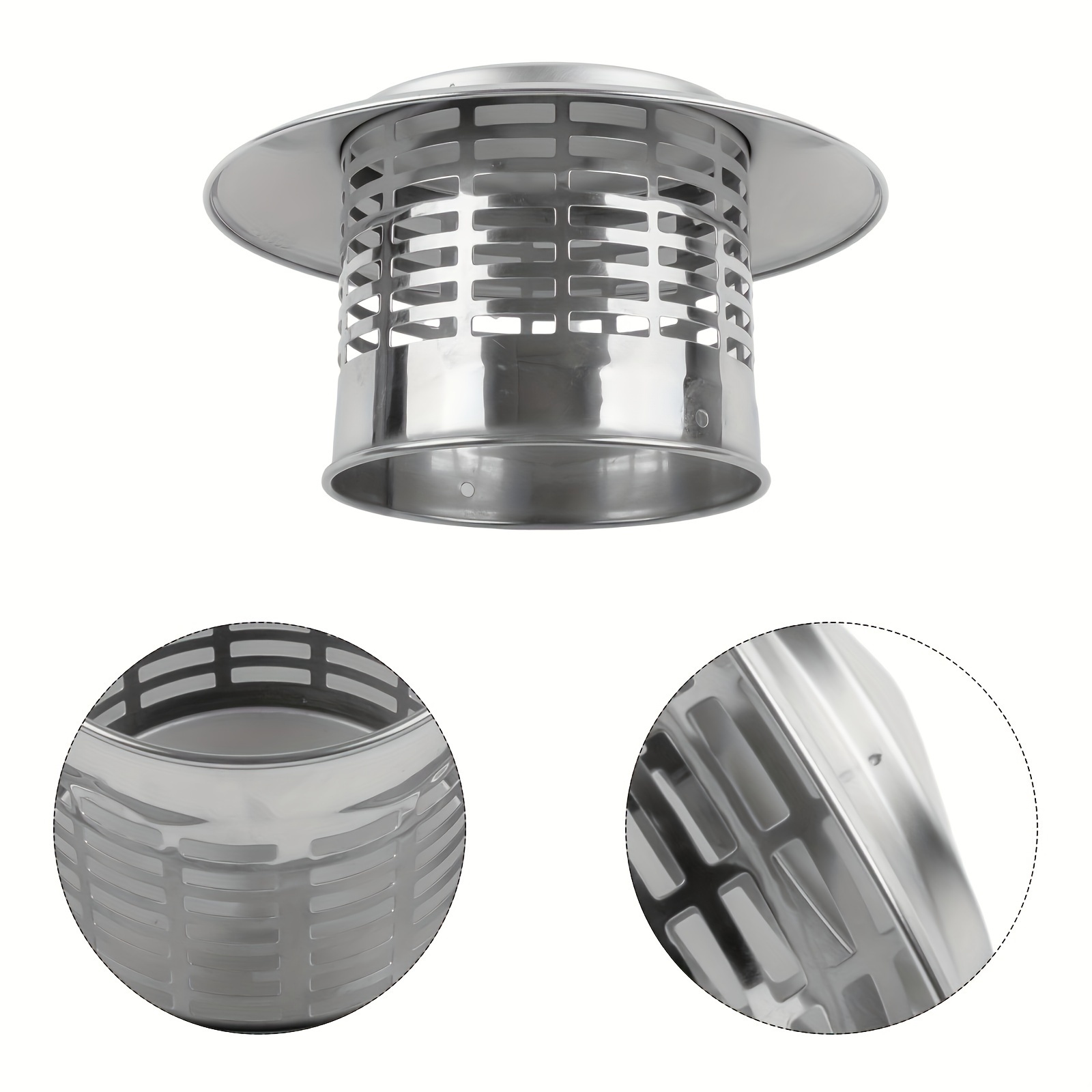 1pc thickened 304 stainless steel chimney cap ventilated exterior vent cover rainproof louvered     ventilation exhaust cap stainless steel chimney top outdoor smoke pipe   for heating and cooling appliances details 6