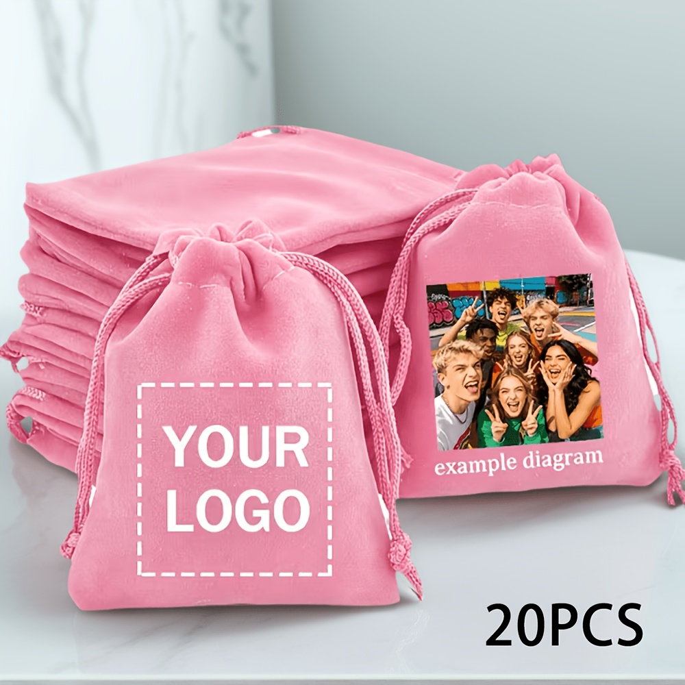 TEMU 20pcs Custom Photo/logo Flannel Gift Bags With Personalized Drawstring Closure - Suitable For Wedding Favors, Birthday Parties, Bridal Showers,