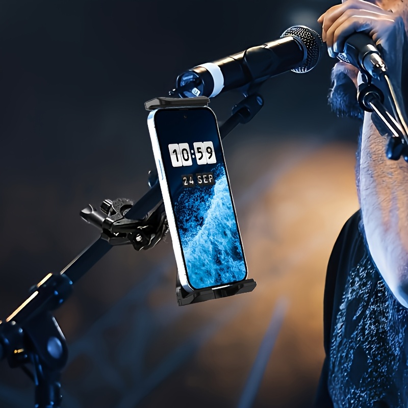 Universal Mobile Phone and Tablet Holder, Suitable for Microphone Holder, Railings and Handlebars, Microphone Music Stand Truck Handlebar Holder, Adjustable Mobile Phone and Tablet Holder, Suitable for 4.7 - 14 inch Mobile Phones and Tablets