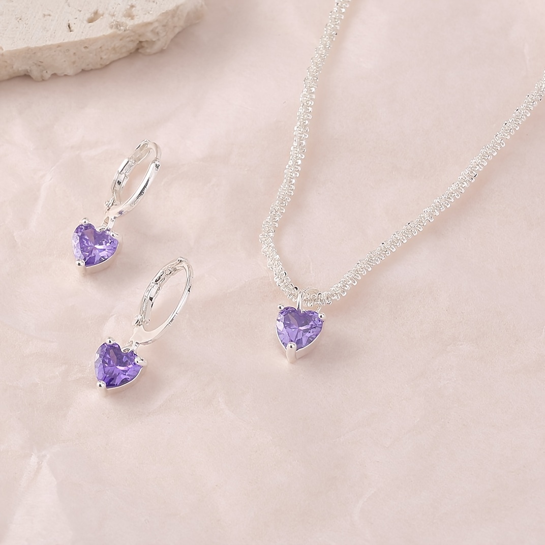 

A Set Of Day Gift Fashion Advanced Sense Light Luxury Sparkling Heart-shaped Earrings Necklace Set Women