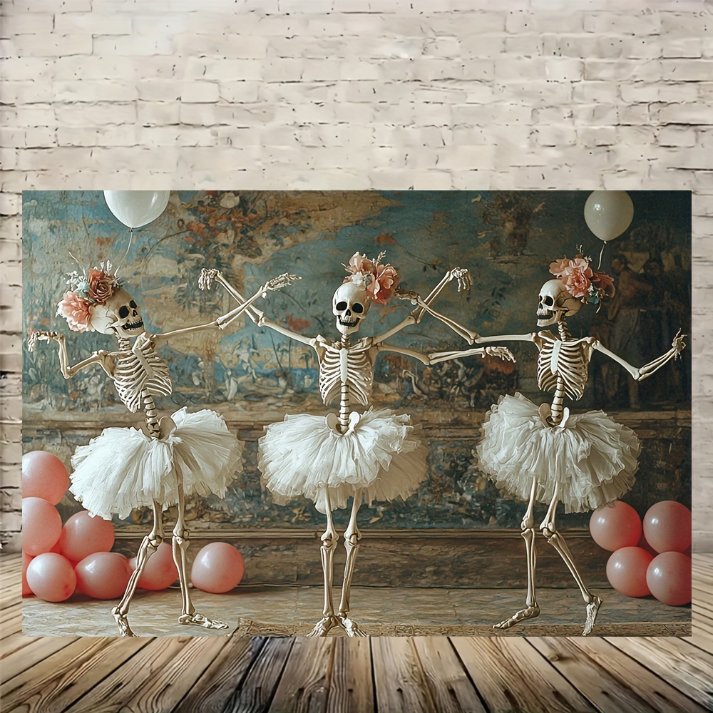 

Skeleton Dance Wooden Framed Canvas Painting Wall Art Prints For Home Decoration, Living Room & Bedroom, Festival Party Decor, Gifts, Ready To Hang