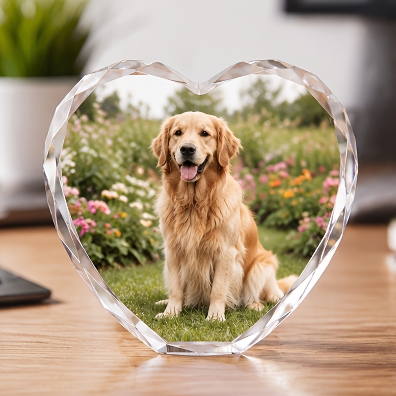 Custom Crystal Photo Block Heart-Shaped Pet Remembrance Plaque
