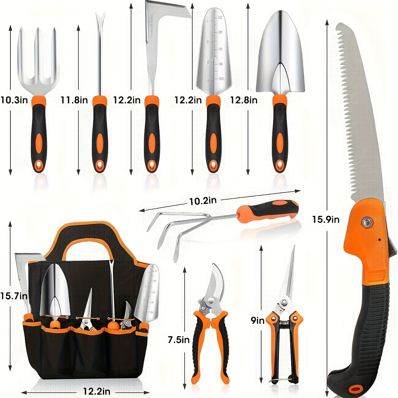 TEMU Garden Tools Set, 10pcs Rust-proof Gardening Tools, Heavy Duty Tools Set For Gardening With Garden Tote, Yard Tools Kit Gifts For Women And Men