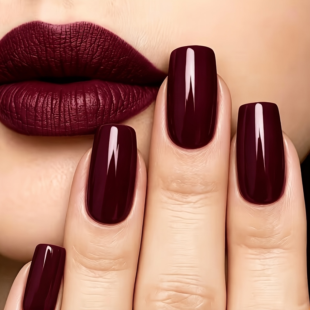 TEMU Set da 49 pezzi: 48 unghie indossabili e 1 accessorio per nail art. Unghie finte quadrate medie scuro qualit� - Eleganti e adatte alla pelle -
