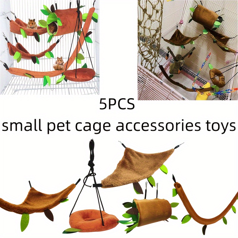 

5pcs Small Pet Cage Accessories Toy, Hamster Hammock, Hanging Tunnel, Hanging Swing, Small Pet Toy Set, Suitable For Honey Gliders, Squirrels, Hamsters, Guinea Pigs, Birds, Parrots, Gerbils, Etc.