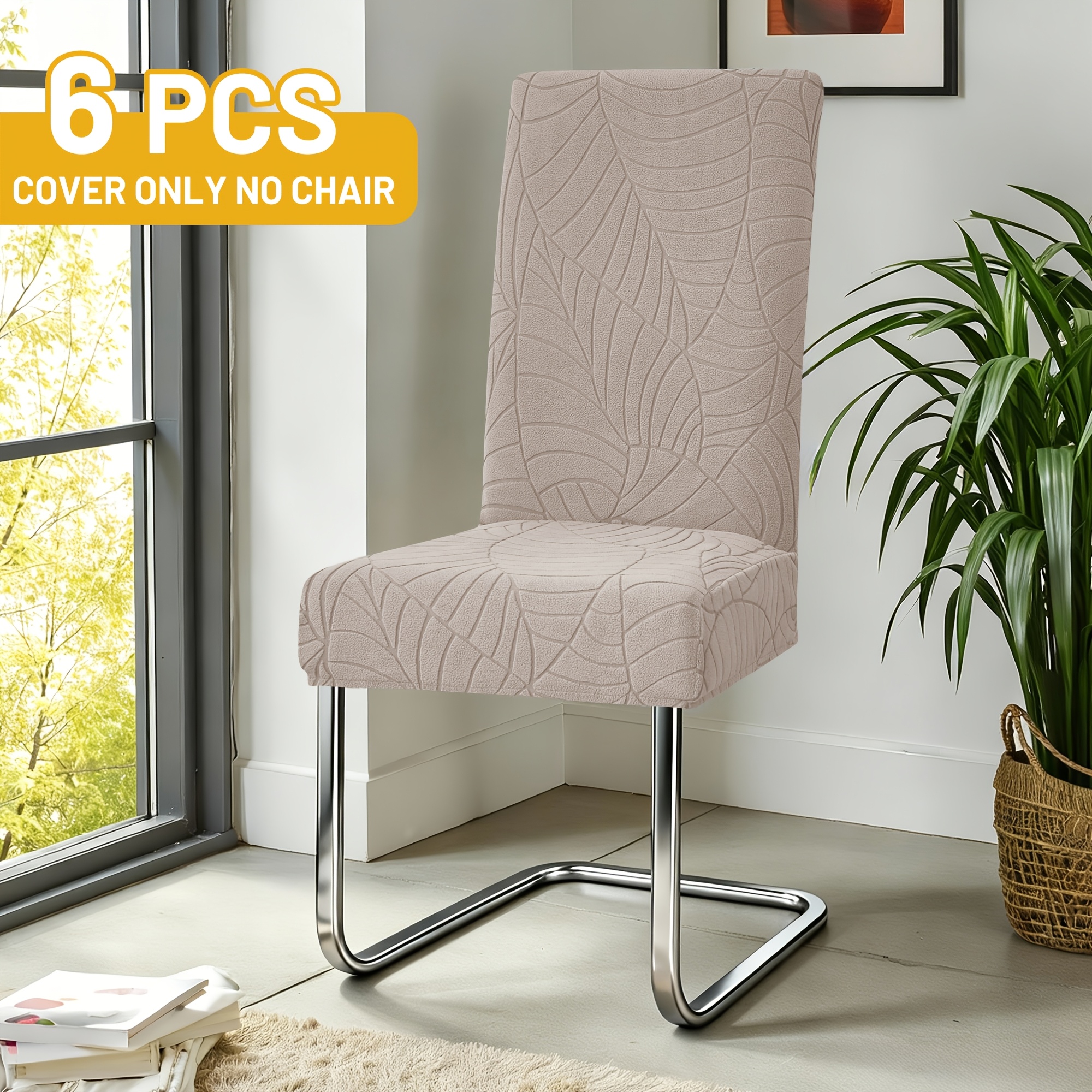 TEMU 4/6pcs Housses de Chaise en Jacquard Feuille | Fermeture Élastique Moderne, Lavable en Machine, Convient aux Hôtels, à et aux Restaurants