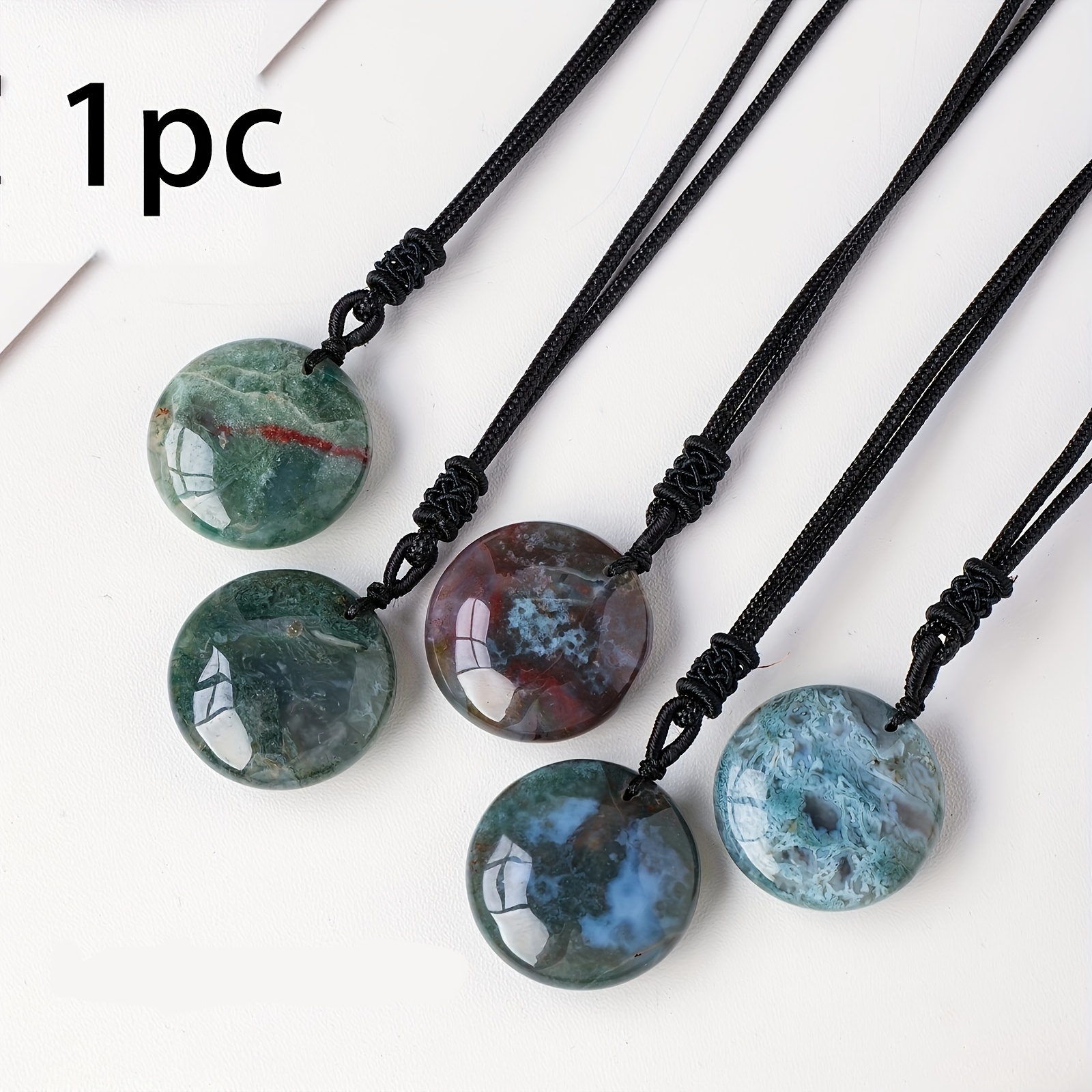 1pc Natural Agate Round Pendant Easy Men Women Holiday Gift Necklace (natural Crystal, May Contain Irregular And Small , Inside The Colored Spots Are Normal Phenomenon)