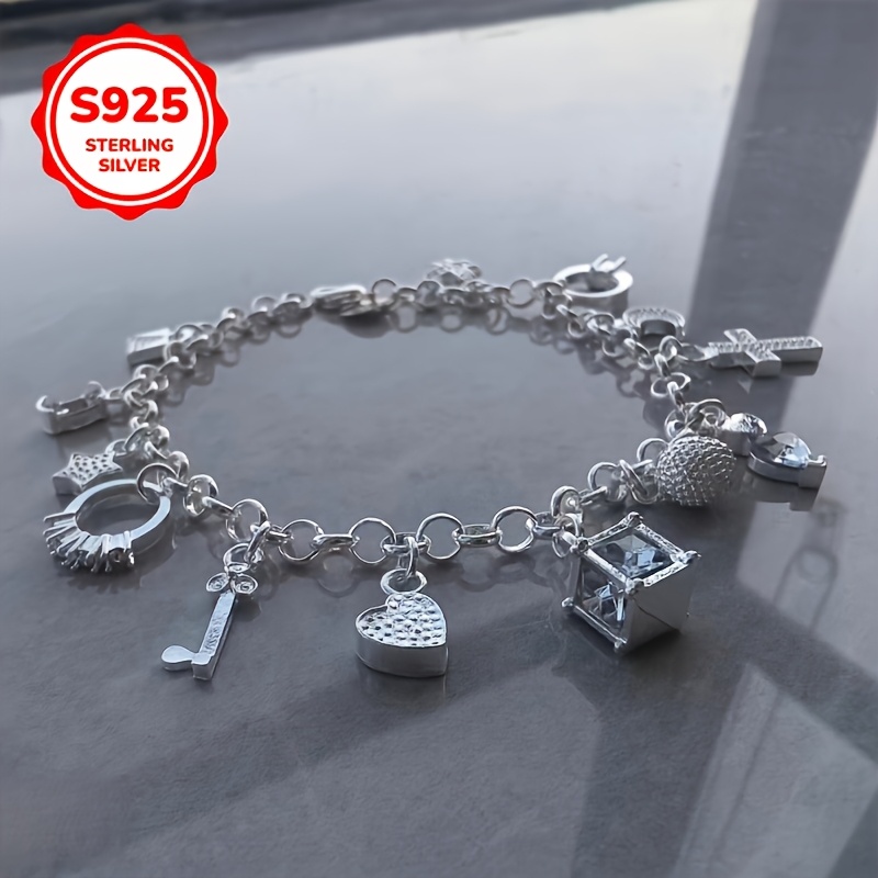 925 bracelet with 13 pendants cross   and flower charms vintage bohemian style suitable for daily and party occasions   wear durable bracelet for teenager bracelet for teenager girl bracelets friendship bracelet armband for teenager Product details 2