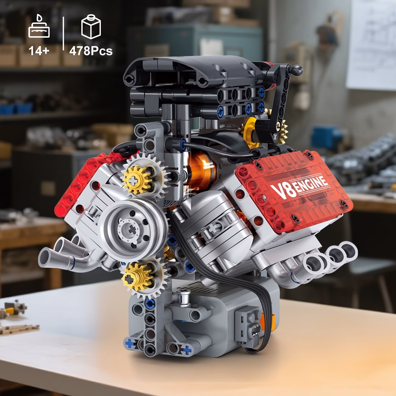 building kit a working model kit build your own 8 model engine kit with motor 8 cylinder car engine building engineering toy suitable for children and adults 478pcs Product details 8