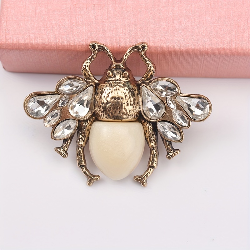 

Vintage Rhinestone Bee Brooch Pin, Antique Gold-tone Irregular Insect Shape, Crystal Accents, Jewelry Accessory For Sweater Cardigan Scarf