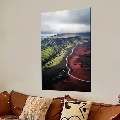 1pc wooden framed icelandic volcano landscape wall art canvas print with dark clouds farmhouse home decor for living room bedroom office bathroom dining room office artwork quality