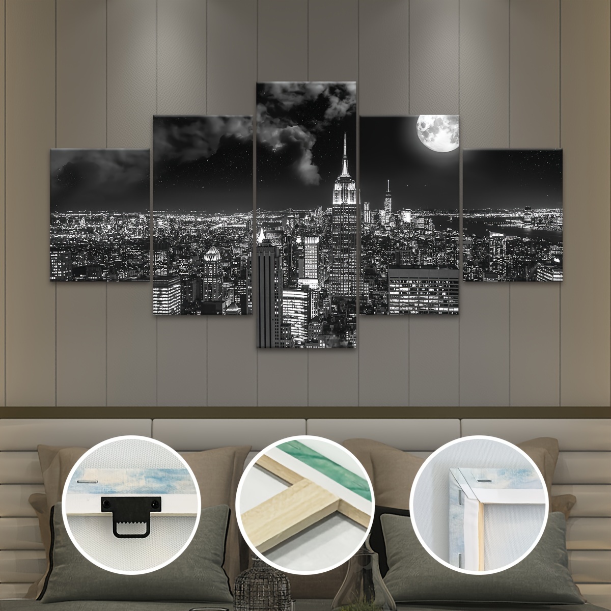 

5pcs Framed Canvas Poster, Black & White Cityscape Painting, Canvas Wall Art, Artwork Wall Painting For Gift, Bedroom, Office, Living Room, Cafe, Bar, Wall Decor, Home And Dormitory Decoration