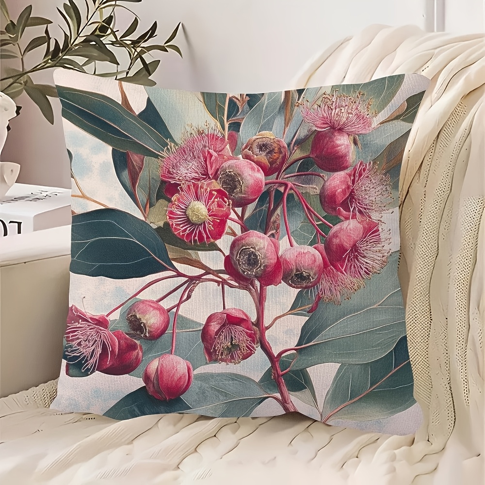 TEMU 2d Flat - A Cushion Cover Featuring A Flowering Australian Eucalyptus Tree - Plant Decorative Pillowcase, Measuring 45.72x45.72 Cm, Modern Decor