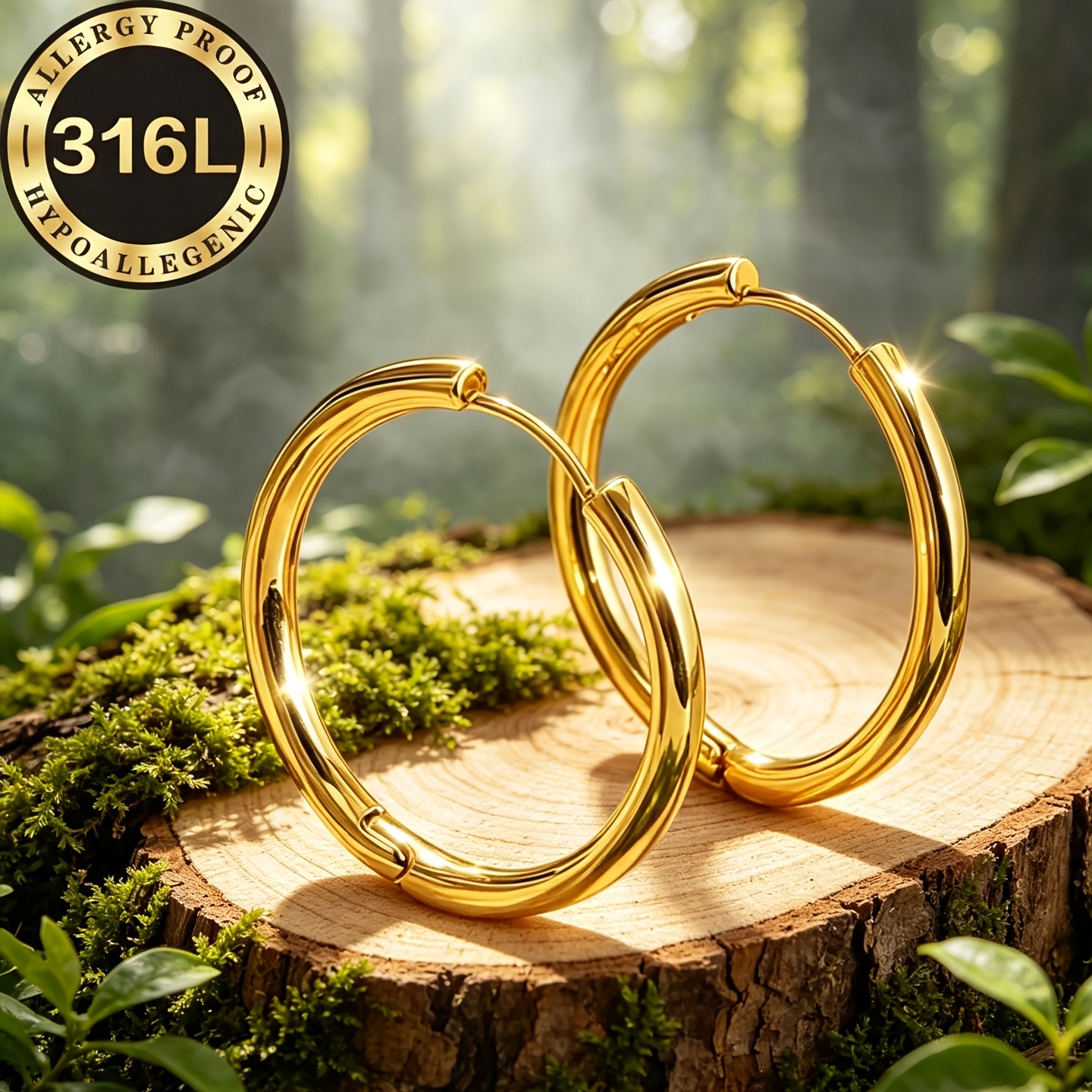 TEMU 2pcs Aretes de aro hipoalergénicos dorados/plateados de acero inoxidable 316L, resistentes a la decoloración, cómodos y versátiles, fáciles pero