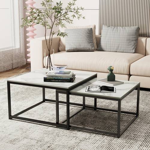 item picture set of 2 marble coffee tables modern white rectangular coffee table sintered stone top stacking living room tables for living room offices space large 65 x cm small x x