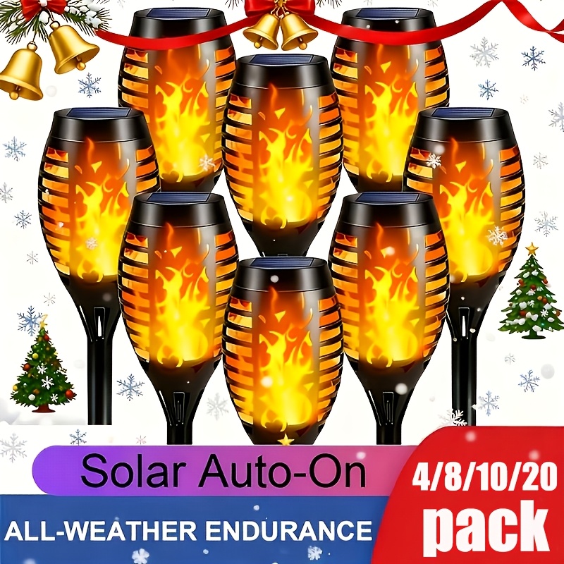 4 to 20pcs Outdoor Solar Torch Lights Warm LED Flame Effect for Yard Garden Decor IP55