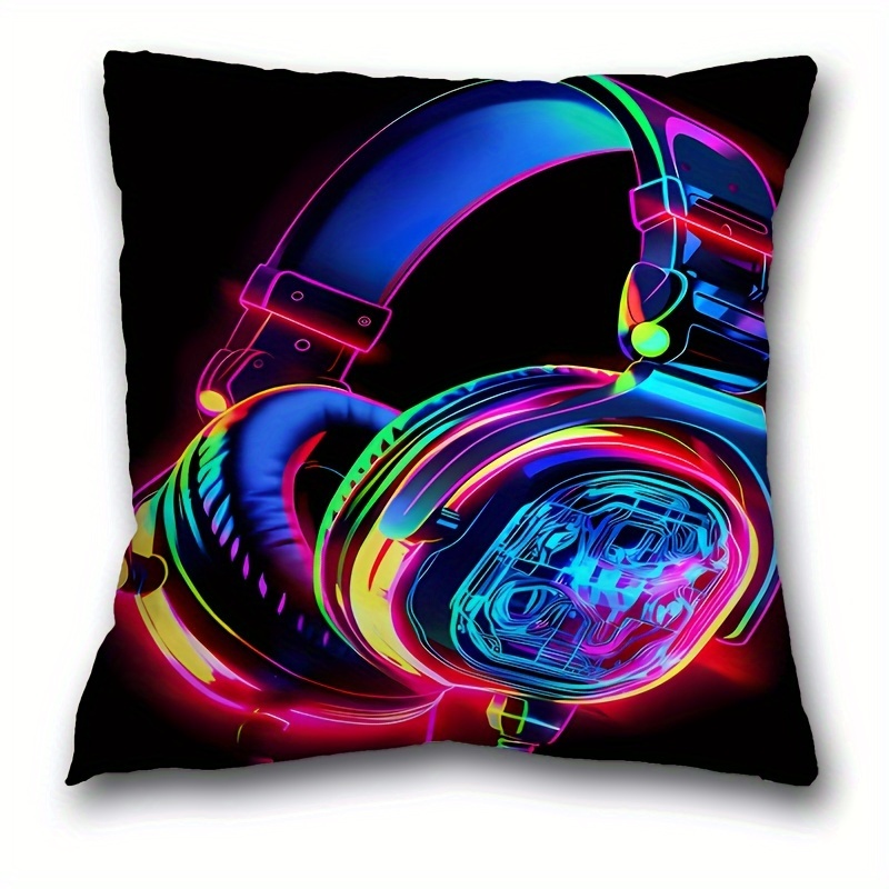 

1pc, Game Headphone Pattern Short Plush Pillow Case (17.7 "x17.7"), Game Theme Pillow Case, Home Decor, Room Decor, Bedroom Decor, Architectural Collectible Accessories (excluding Pillow Core)