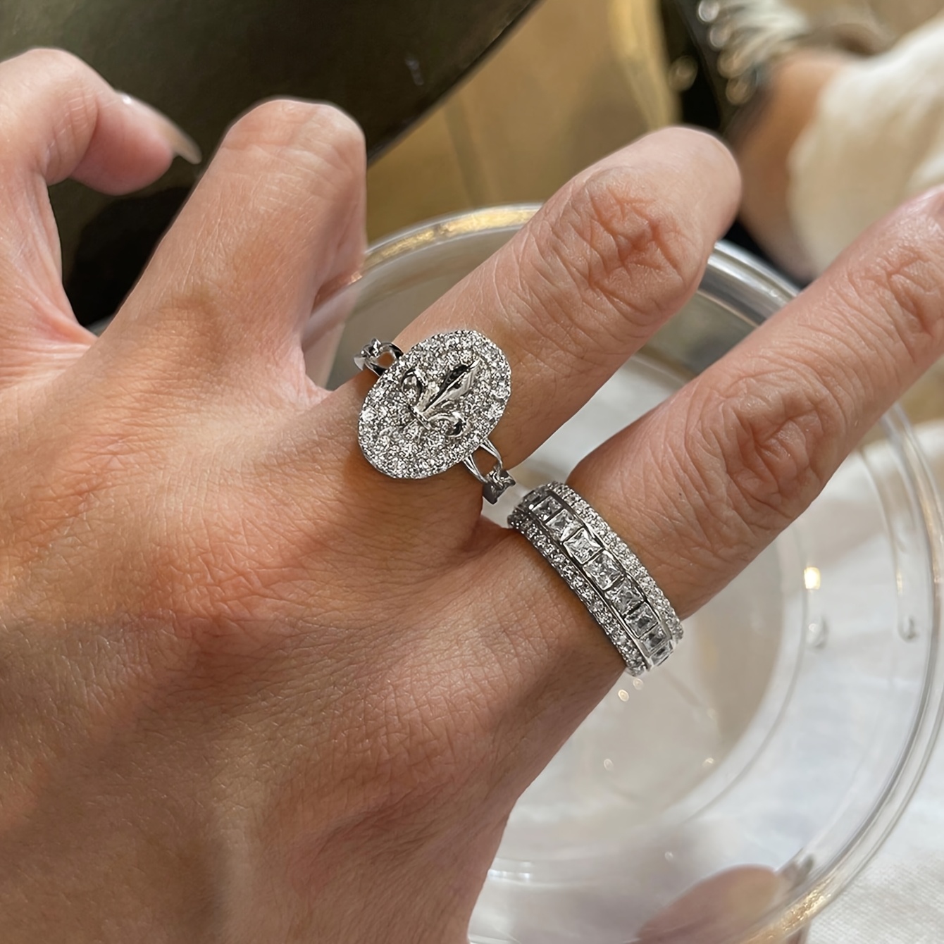 3pc Unisex Stackable Zirconia Ring Set, Elegant Luxury