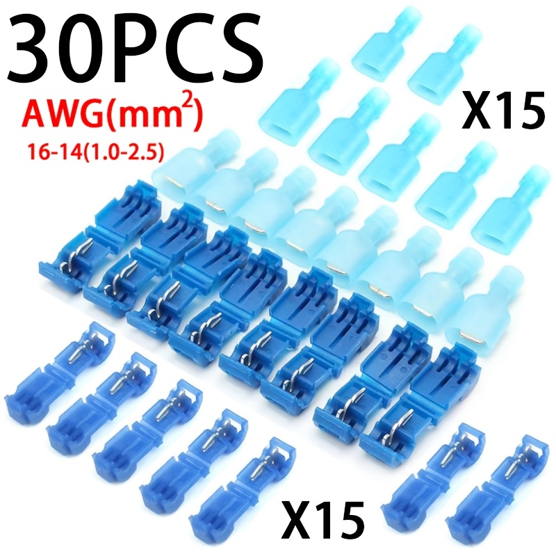 E-shop 30 Stück Schnellverbinder | Schnappverbinder Kabelschuhe zum Crimpen, aus PVC mit Kontakten, ideal für Lampen, Haushalte, Fahrzeuge und