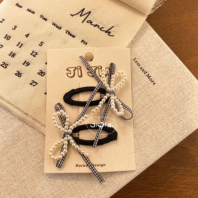 2pcs Set Sweet Colorful Ribbon Bow Hairpin Ballet Style Beaded Bow Bb Clip Cute Broken Hair Clip Hair Additions