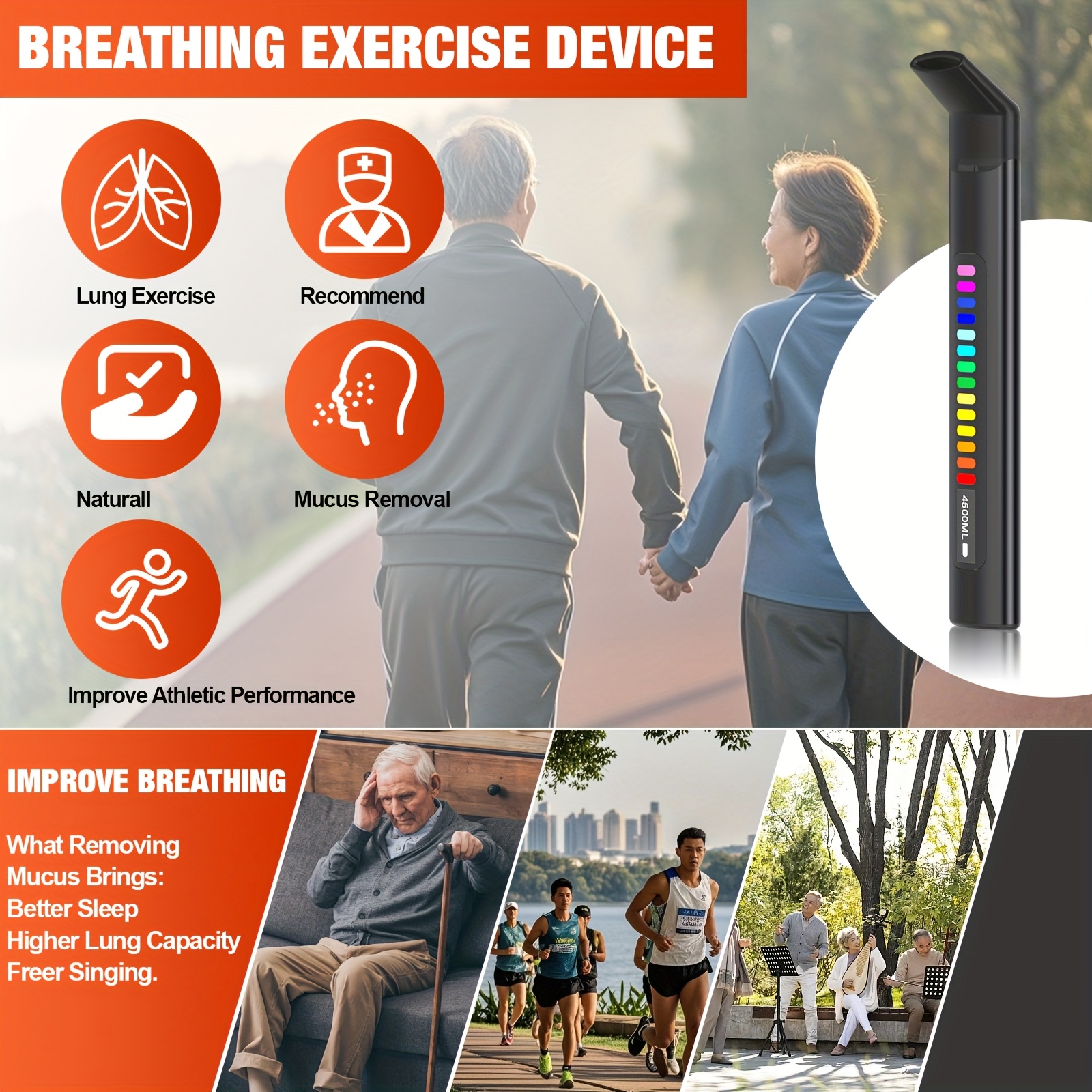Smart Breathing Trainer, Breathing Exercise Device with Breath Monitor App to Strengthen Breathing Muscles