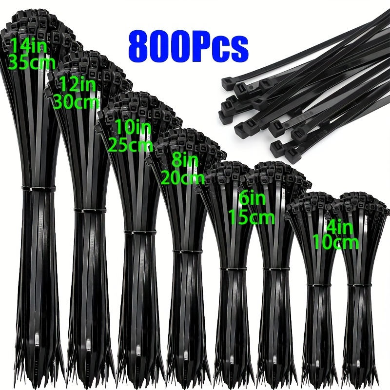 

800-pack Heavy-duty Nylon Cable Ties - Uv Resistant, Self-locking Zip Ties In Black & White, Assorted Sizes (4", 6", 8", 10", 12", 14") For Home, Workshop, Garden Organization
