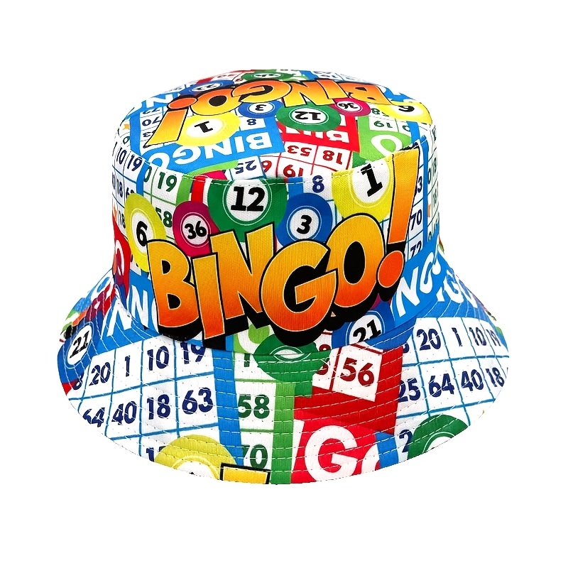 TEMU 1pc Bingo-themed Unisex Bucket Hat With Bingo & Billiards Print - Wide Brim Lightweight Suitable For , Machine Washable Outdoor Hat For Parties,