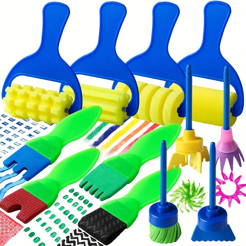 

12-piece Washable Paint Brushes With - Sponge Art & Craft Set, Perfect Gift Idea Foam Paint Brushes Sponge Paint Brushes