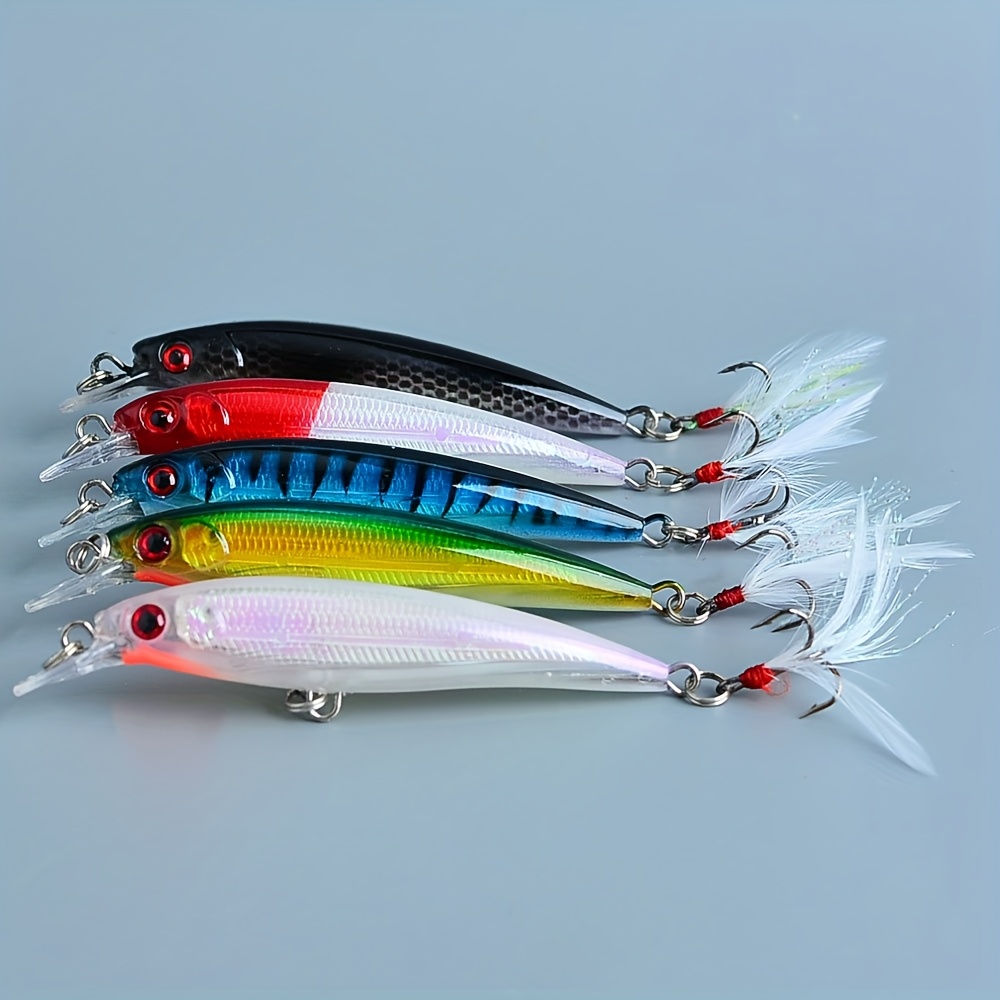 TEMU 5pcs Premium Minnow Fishing Lure Set, Realistic With Sharp Hooks, Durable And Lightweight Tackle
