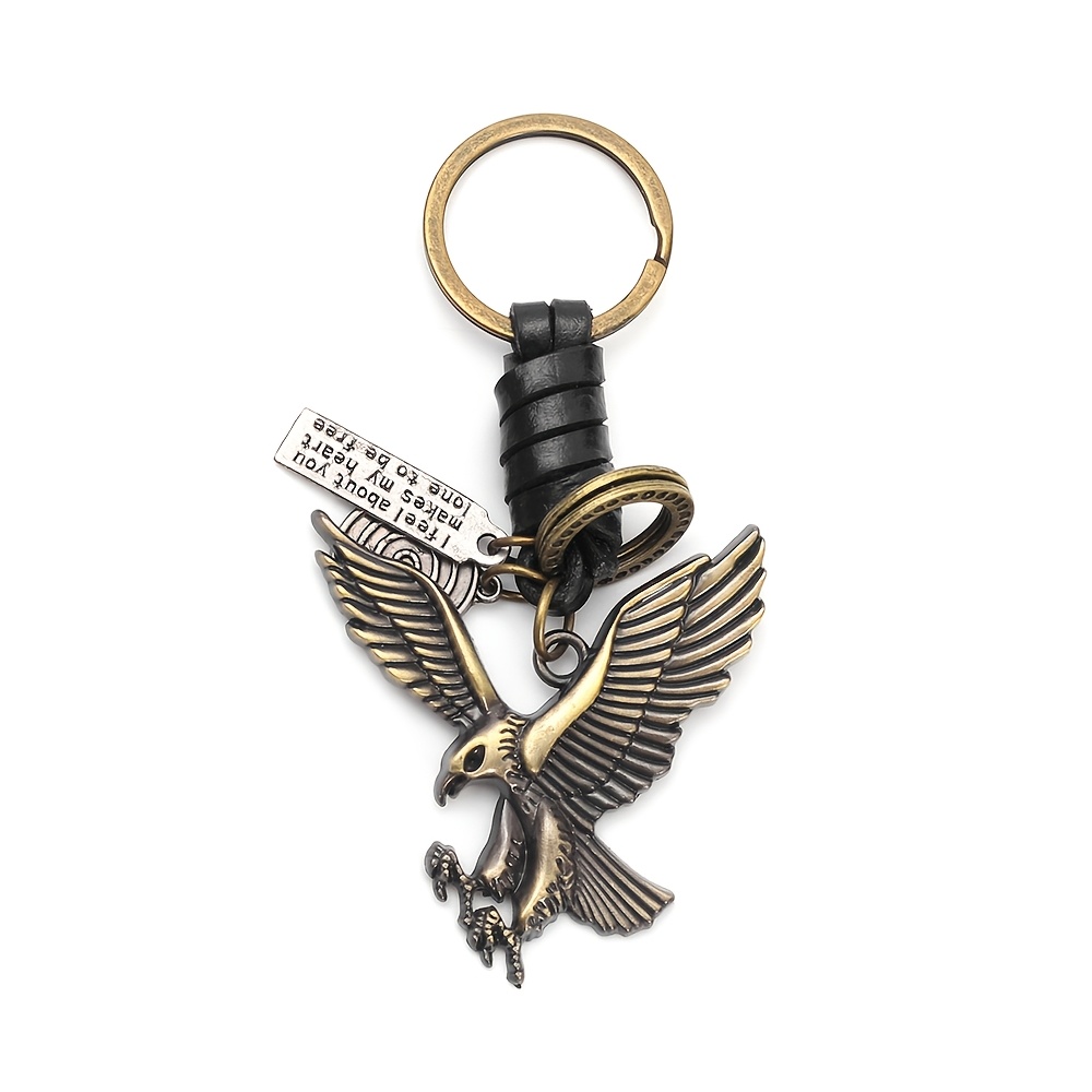 Simple Hand-woven Vintage Cowhide Keychain, Trendy Eagle Pendant Car Hanging Ornament, Creative Small Gift