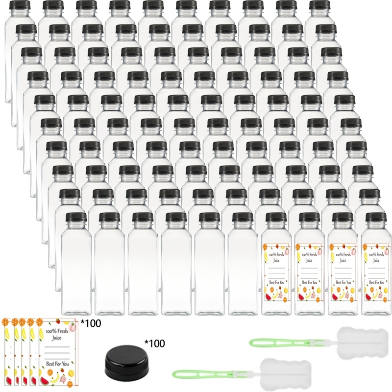 Image of 100 Pack 470ml/16oz Clear Plastic Juice Bottles With Lids, Portable Drink Containers For Travel Work And Hiking, Lightweight And Leak-proof For Juice Milk And Smoothies