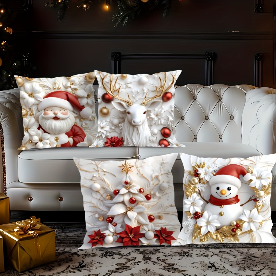 

4pcs Set Christmas - Embossed & , Zip , For , Sofa, Decor - Inserts Not Included