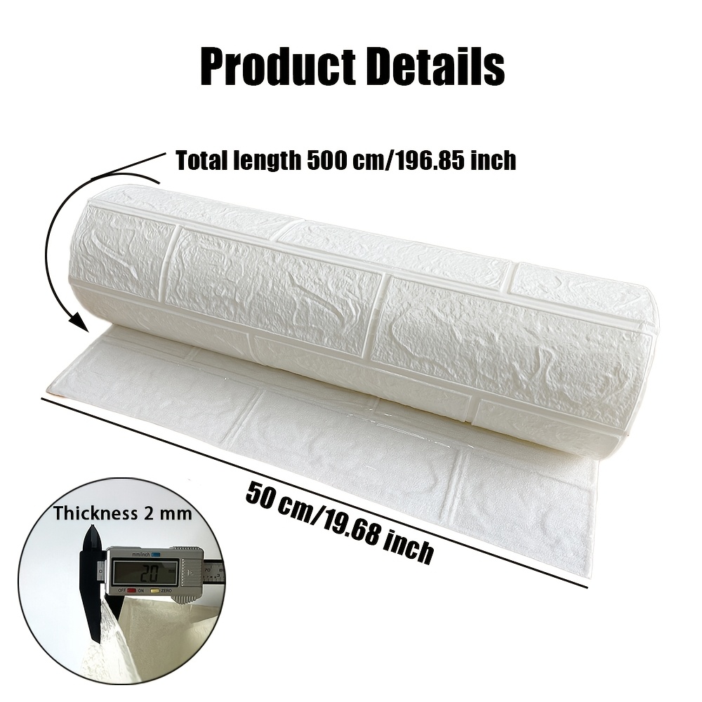 Image of 1 Roll 50cm X 500cm White Brick Texture 3d Self-adhesive Wall Sticker, Home Waterproof Wallpaper, Soft Padding Anti-collision Wall Decor, Bedroom Cozy Decoration Foam Brick Renovation Wallpaper