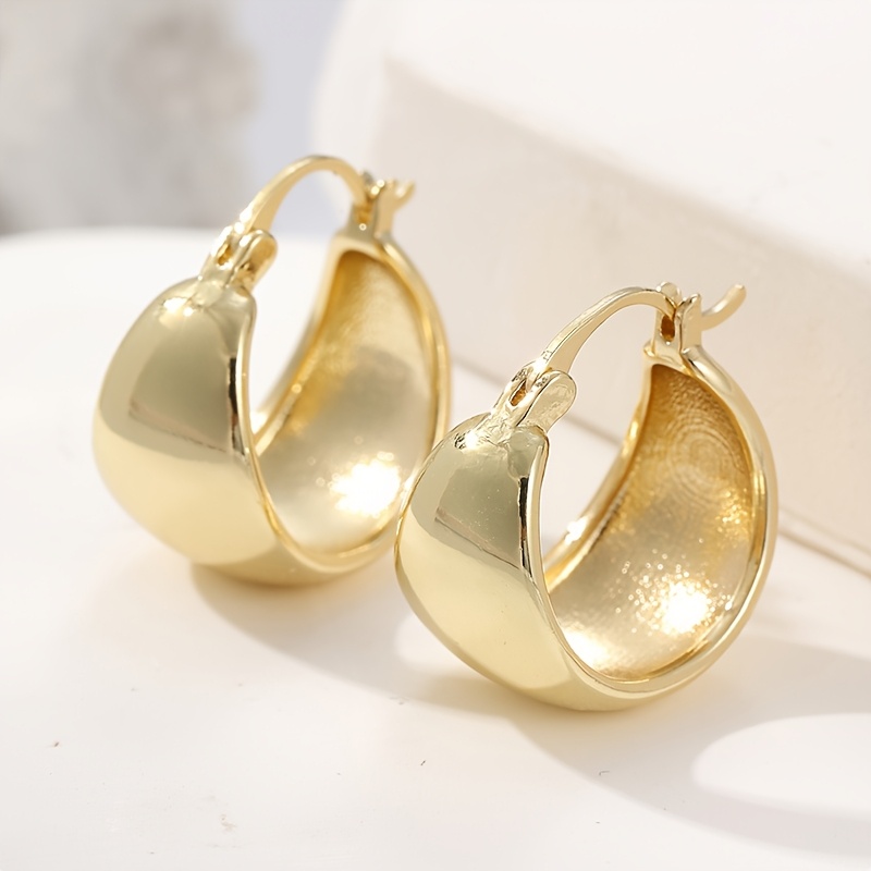 TEMU Yoyo ' Plated Chunky Huggie Hoop Earrings - Wide Thick Tapered Hoops, Bohemian Wedding, Wear, Gift-suitable For Weddings & (new) - Comfortable