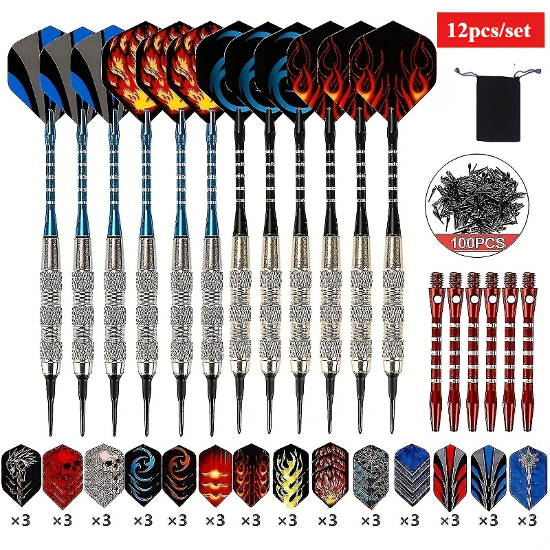 

12pcs 18g Iron Dart Tube Safety Soft Darts Set, Plus Plastic Soft Dart Heads, 30 Dart Tails And 6 Aluminum Dart Shafts, Suitable For Electronic Dart Board