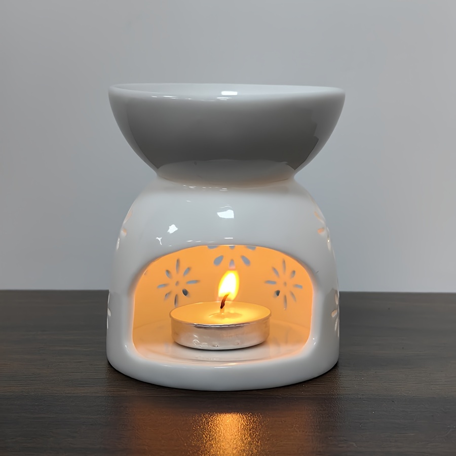 

1pc, Flowers Hollow Essential Oil Burner, Ceramic Wax Melt Burners, Oil Diffuser, Candle Tealight Holder, Home Decor, Room Decor