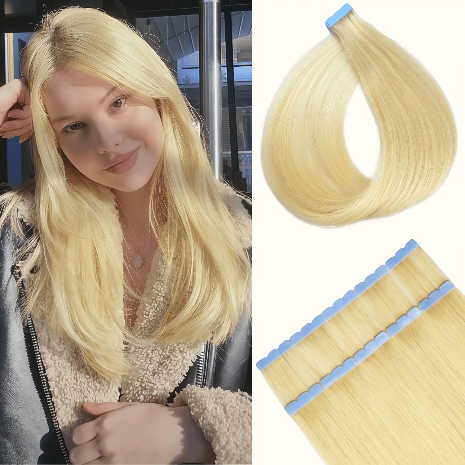 TEMU Platinum Blonde Mini Tape In Hair Extensions Human Hair Invisible Seamless Blonde Extensions Tape In Human Hair 16 Inch 10pcs For Festival