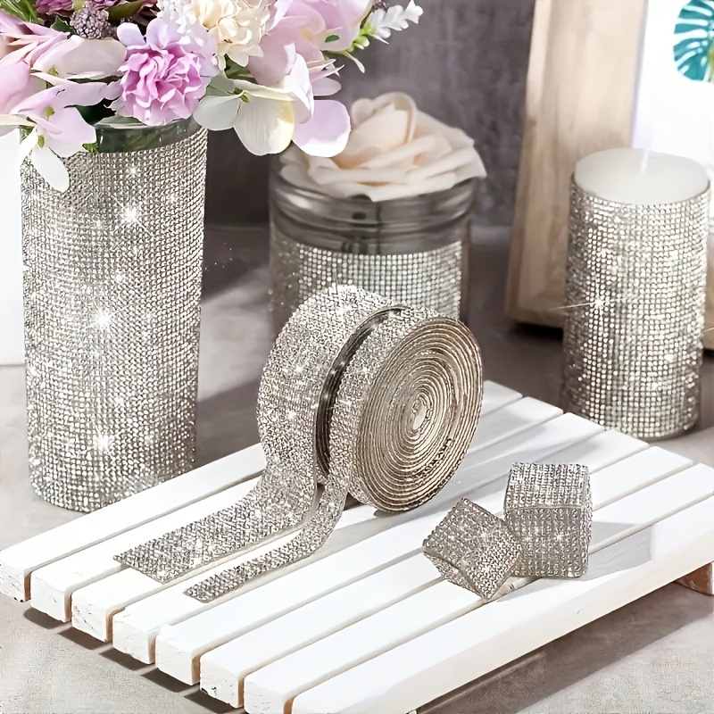 self adhesive crystal rhinestone ribbon bling sparkle trim wrap for diy crafts wedding home decorations vase cosmetics accessories details 2