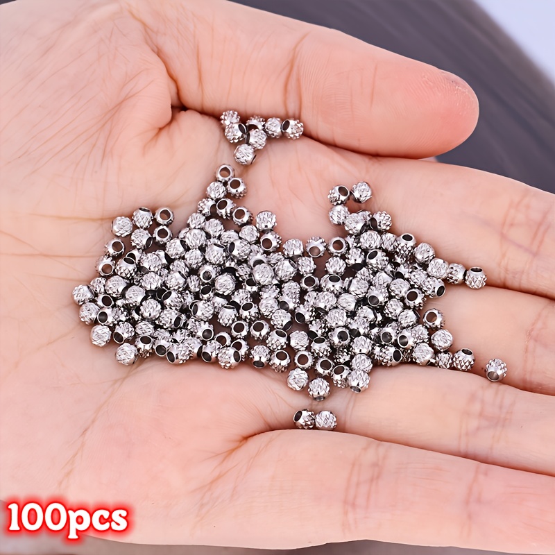 TEMU 100pcs 3mm Stainless Steel Round Spacer Beads - Ideal For Jewelry Making - Suitable For Bracelets, Necklaces And Craft Additions