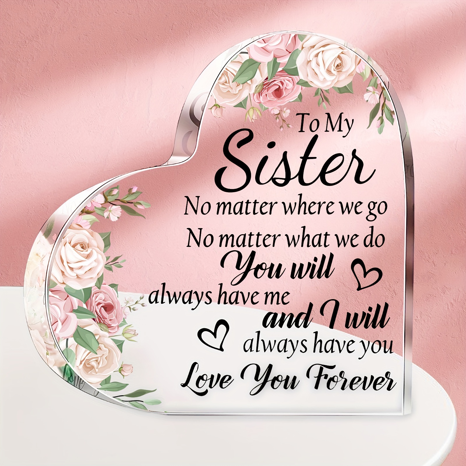 

Sister Heart-shaped Acrylic Plaque - Perfect Gift For Birthdays, Anniversaries, Christmas & Day | Transparent Engraved Desk Decor 3.9x3.9 Inches