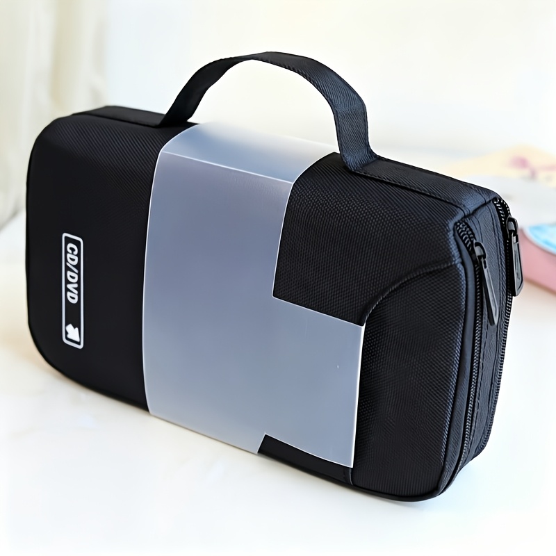 TEMU Portable Car 96 Disc Storage Bag Thick Oxford Fabric Dustproof Double Zipper Reinforced Stitching Cd Dvd Disc Organizer Home Audio Video Storage