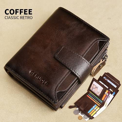 a mens genuine leather wallet vintage rfid blocking anti theft foldable wallet featuring an adjustable strap 17 card slots an id window a coin pocket and a zip closure dark brown valentines day christmas