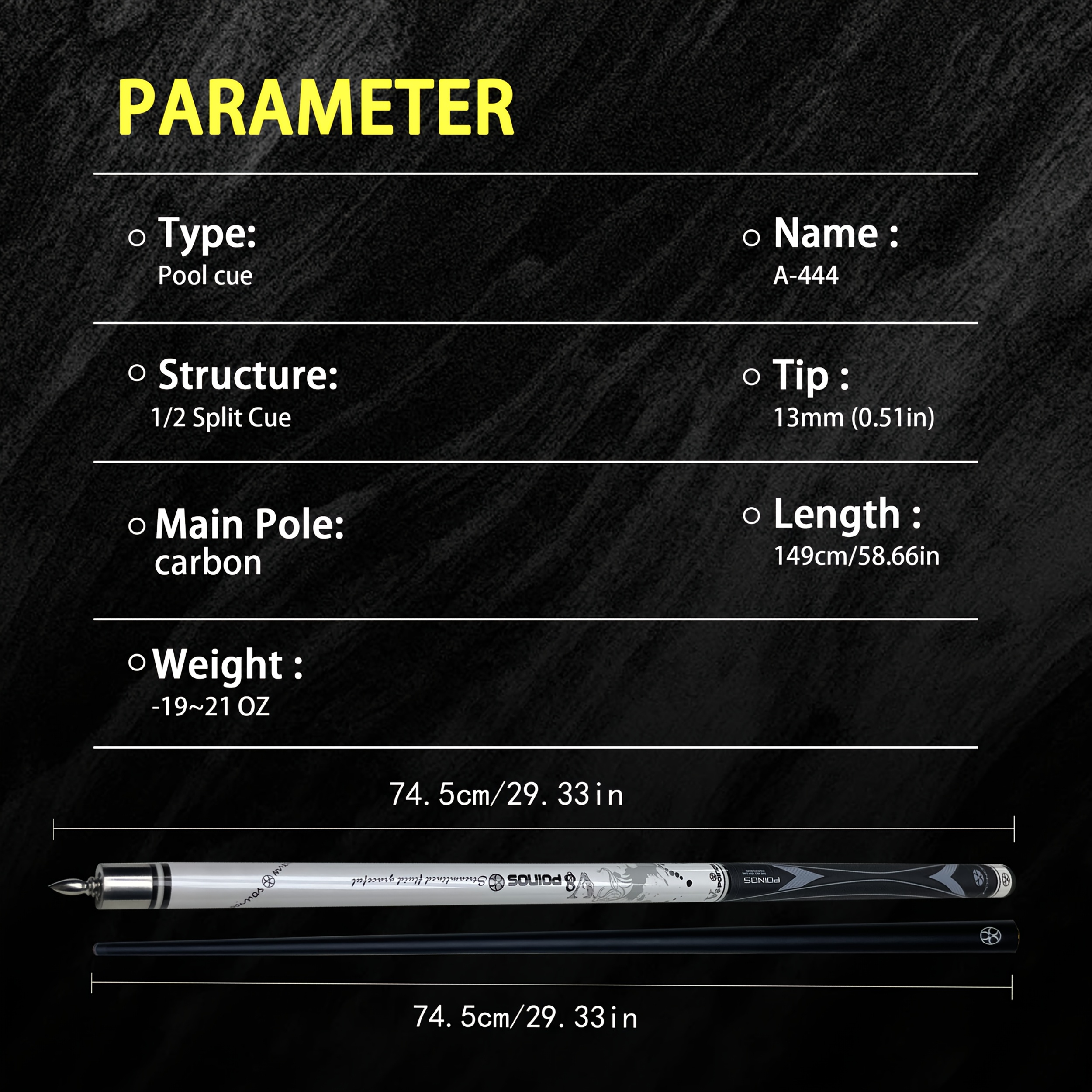 Taco De Billar Kusrkot Fibra De Carbono 145 Cm Para Juegos De Billar