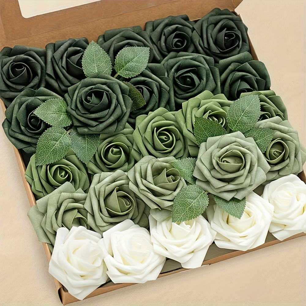 

25pcs Ivory Artificial Roses With Stems, Realistic Foam Fake Flowers For Diy Wedding Bouquets, Bridal Shower Centerpieces, And Party Table Decorations