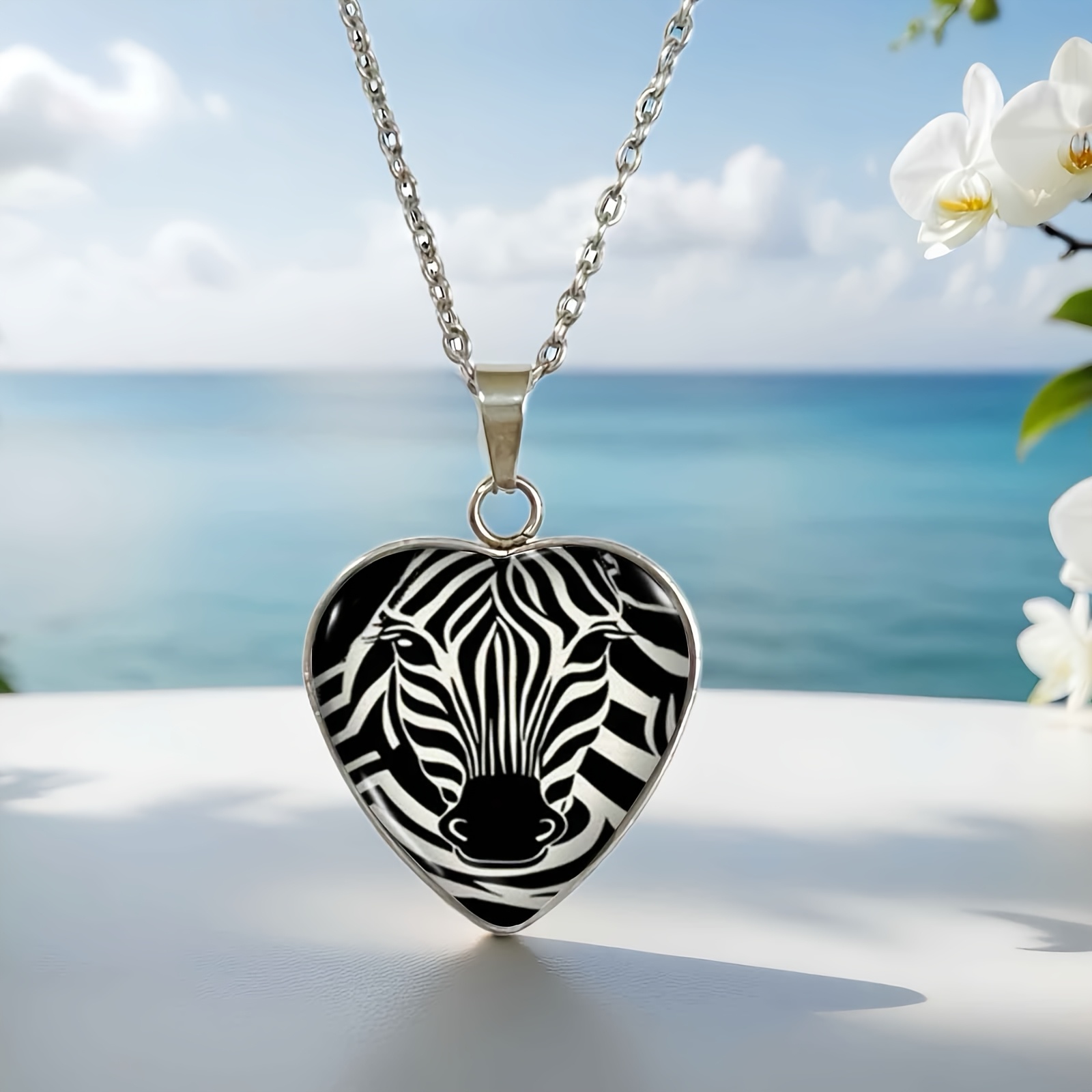 TEMU 1pc Creative Classic Zebra Striped Print Pendant Necklace, Zebra Print Jewelry, Fashion Daily And Gift
