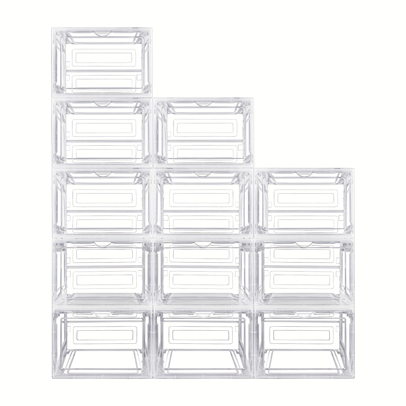 Image of 12pcs Transparent Plastic Shoe Boxes, Suitable For Placement In Wardrobe To Organize Shoes, Stacked To , Transparent Disc Body , Home Organization Basket, Box And Container